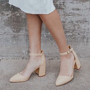 Ellarose Light Nude Suede Ankle Strap Heels